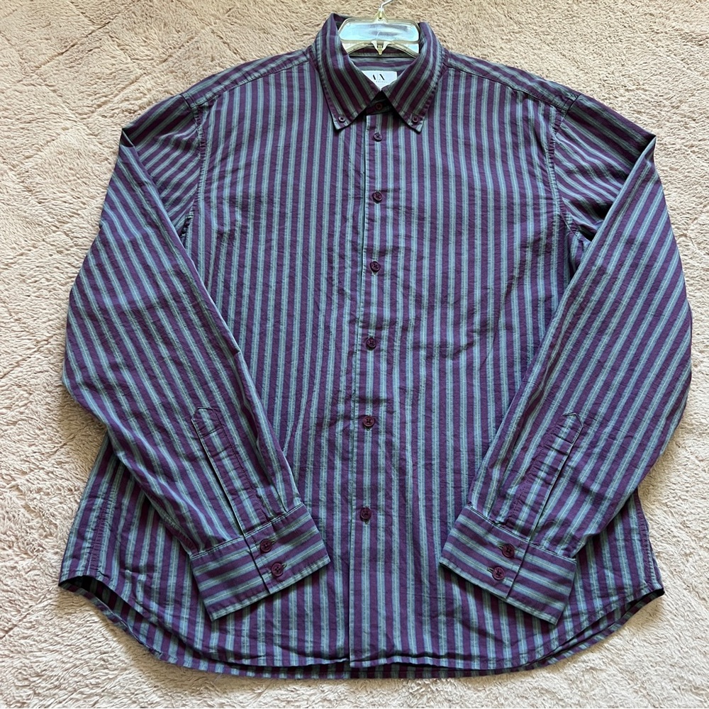 Armani Exchange Cotton Striped Button Down Shirt Preppy Western Rodeo Size XL